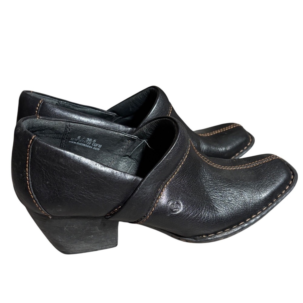 Born Womens 6 Leather Square Toe Block Heel Clogs Shoes Whimsigoth Festival Work